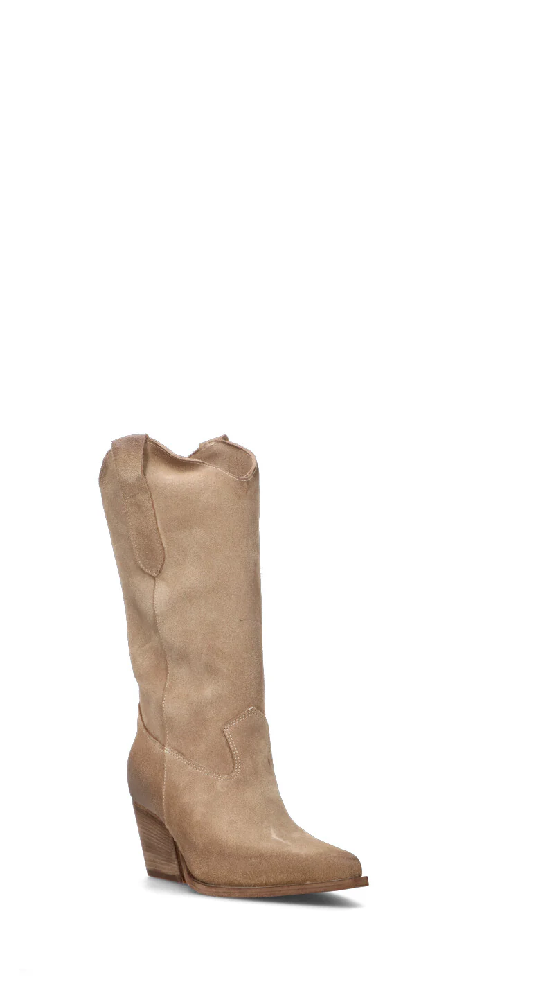 RABARBARO Stivale texano donna taupe in suede - Image 2