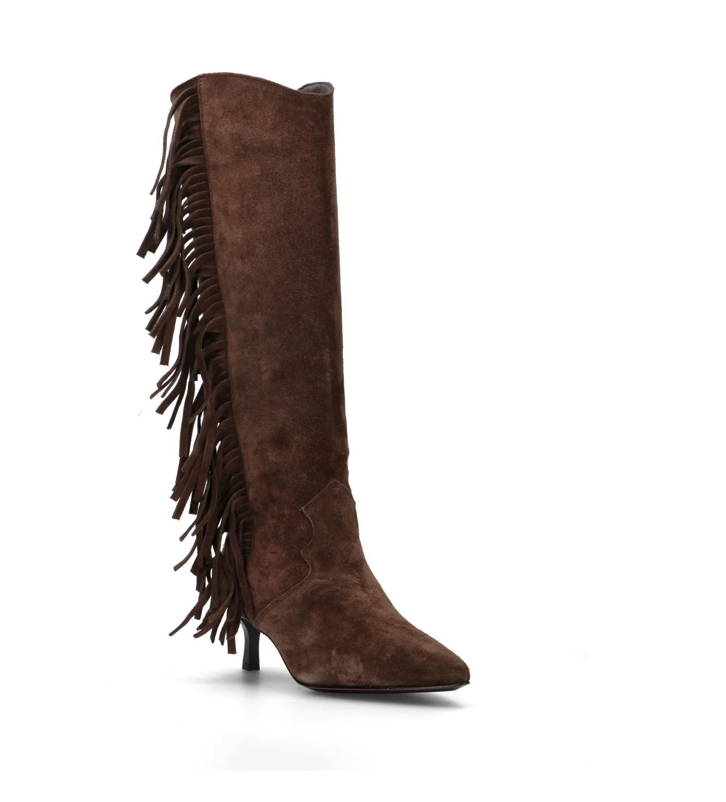 REBECCA VAN DIK Stivale donna marrone in suede con frange - Image 2